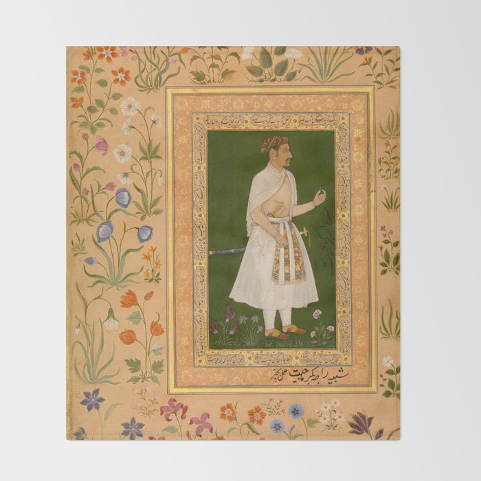 Portrait of Raja Bikramajit Mughal Watercolor Art Throw Blanket Gallery Image 2