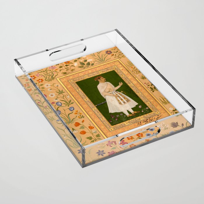 Portrait of Raja Bikramajit Mughal Watercolor Art Acrylic Tray Gallery Image 1