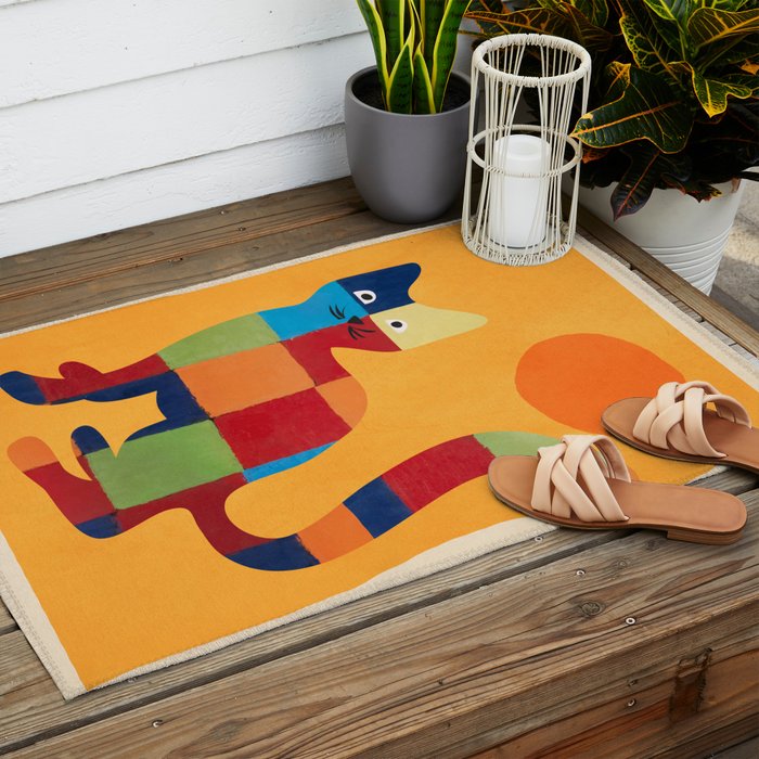 Squares Cat Outdoor Rug Gallery Image 2