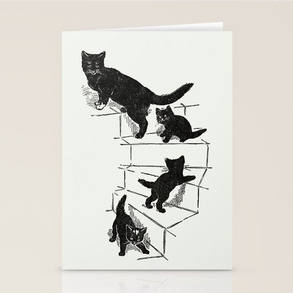 Cat With Kitten On Stairs Stationery Card Gallery Image 1