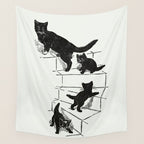 Cat With Kitten On Stairs Wall Tapestry Gallery Image 4