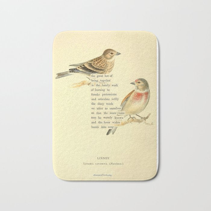 Bird Divinations: Linnet (about: almanacofbirds.org) Bath Mat Gallery Image 1
