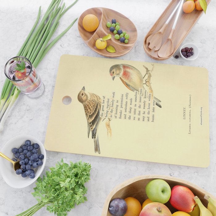 Bird Divinations: Linnet (about: almanacofbirds.org) Cutting Board Gallery Image 2