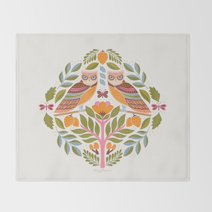 Woodland Owls - Multi-colored Throw Blanket Gallery Image 2