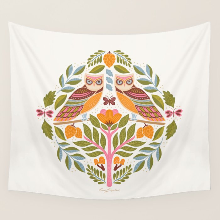 Woodland Owls - Multi-colored Wall Tapestry Gallery Image 1