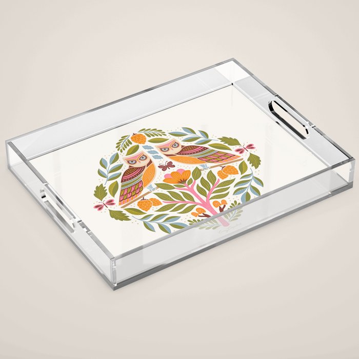 Woodland Owls - Multi-colored Acrylic Tray Gallery Image 1