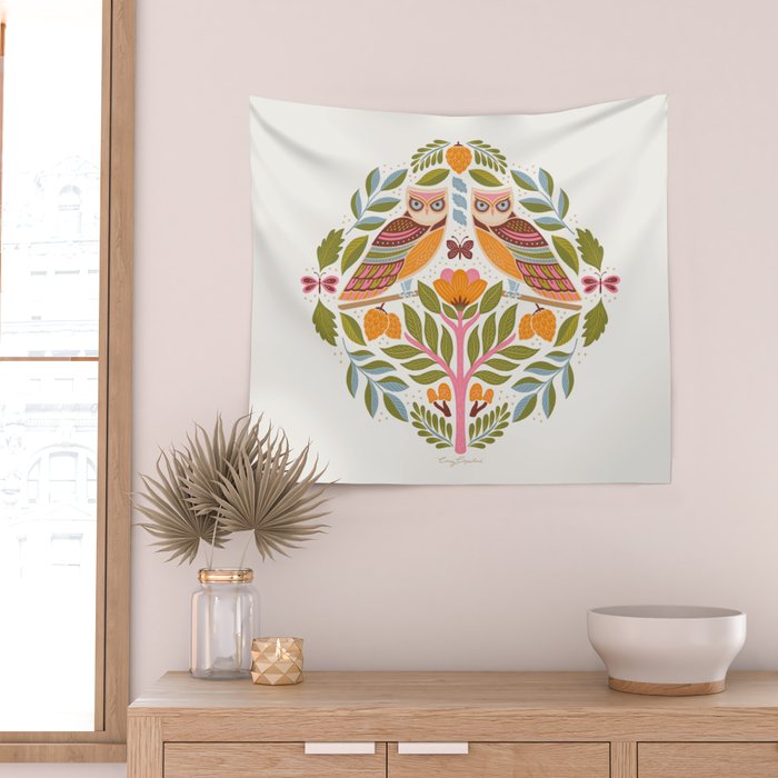 Woodland Owls - Multi-colored Wall Tapestry Gallery Image 2