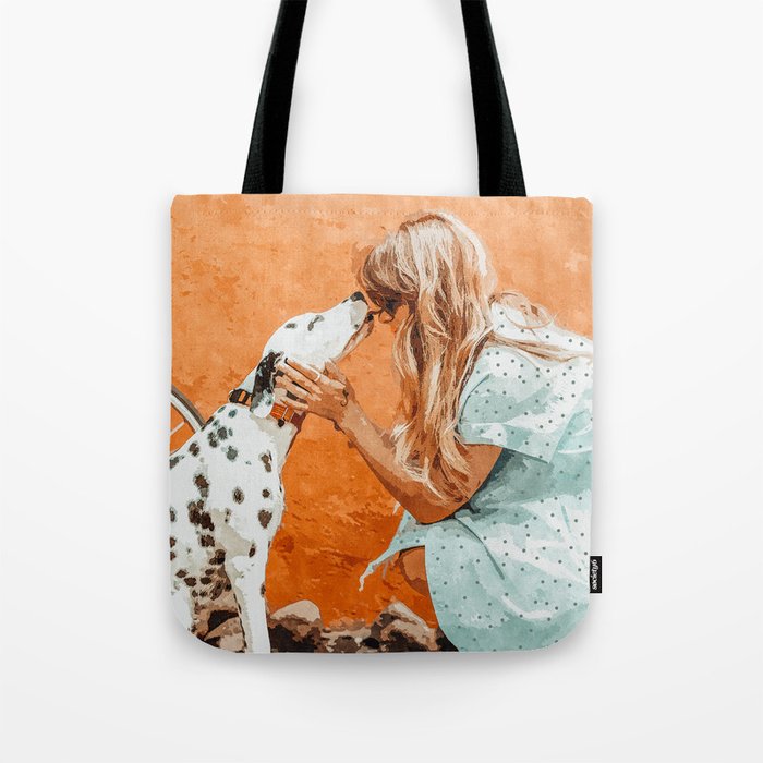 Pet Bound | Dalmatian Dog Lover Friendship Companion | Modern Bohemian Woman Puppy Animals Love Tote Bag Gallery Image 1
