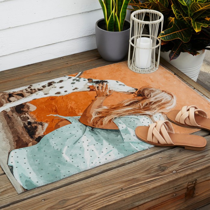 Pet Bound | Dalmatian Dog Lover Friendship Companion | Modern Bohemian Woman Puppy Animals Love Outdoor Rug Gallery Image 2