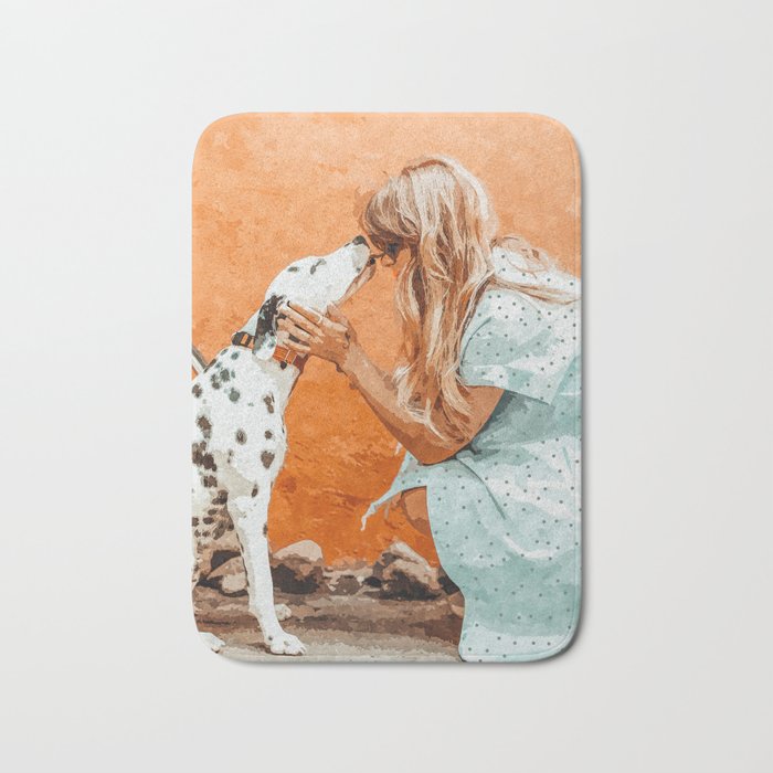 Pet Bound | Dalmatian Dog Lover Friendship Companion | Modern Bohemian Woman Puppy Animals Love Bath Mat Gallery Image 1