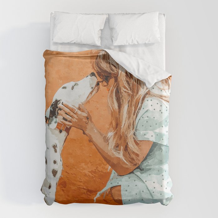 Pet Bound | Dalmatian Dog Lover Friendship Companion | Modern Bohemian Woman Puppy Animals Love Duvet Cover Gallery Image 1