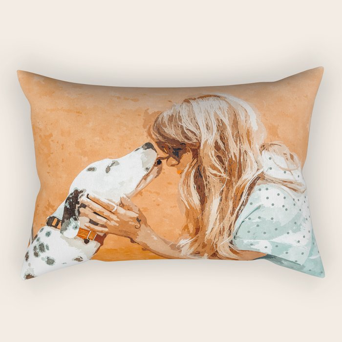 Pet Bound | Dalmatian Dog Lover Friendship Companion | Modern Bohemian Woman Puppy Animals Love Rectangular Pillow Gallery Image 2