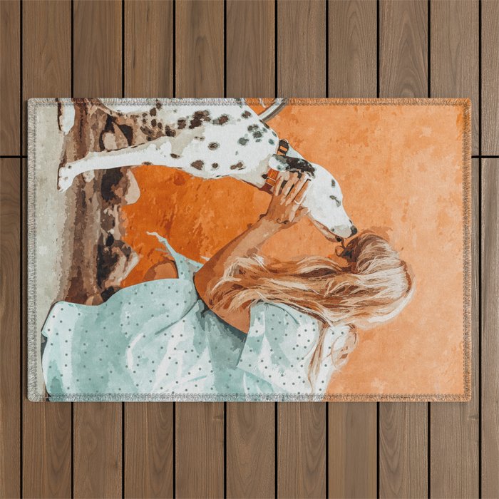 Pet Bound | Dalmatian Dog Lover Friendship Companion | Modern Bohemian Woman Puppy Animals Love Outdoor Rug Gallery Image 1