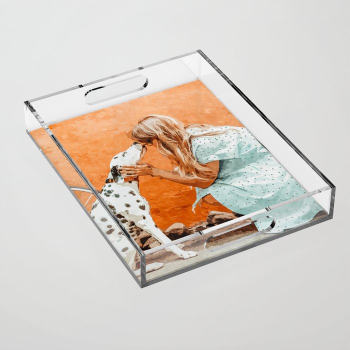 Pet Bound | Dalmatian Dog Lover Friendship Companion | Modern Bohemian Woman Puppy Animals Love Acrylic Tray Gallery Image 1