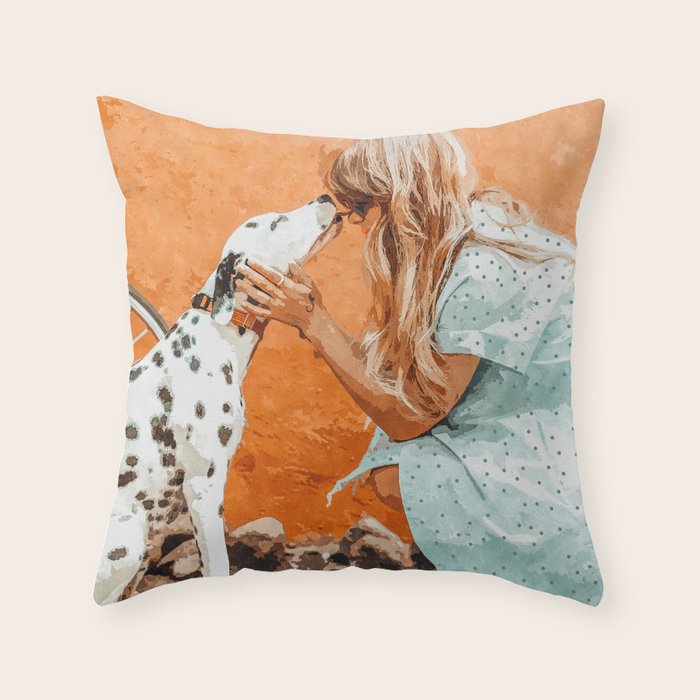 Pet Bound | Dalmatian Dog Lover Friendship Companion | Modern Bohemian Woman Puppy Animals Love Throw Pillow Gallery Image 6
