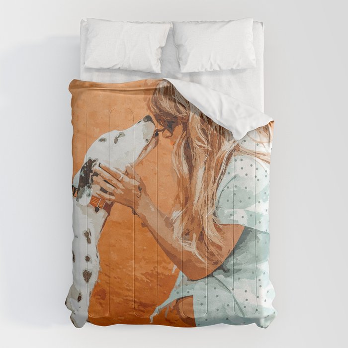 Pet Bound | Dalmatian Dog Lover Friendship Companion | Modern Bohemian Woman Puppy Animals Love Comforter Gallery Image 6