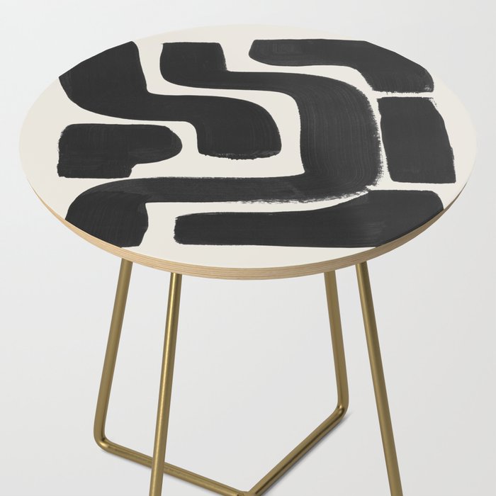 Black Ink Paint Brush Strokes Abstract Organic Pattern Mid Century Style Side Table Gallery Image 2