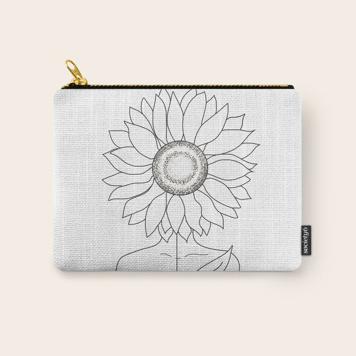 Minimalistic Line Art of Woman with Sunflower Carry All Pouch Gallery Image 1
