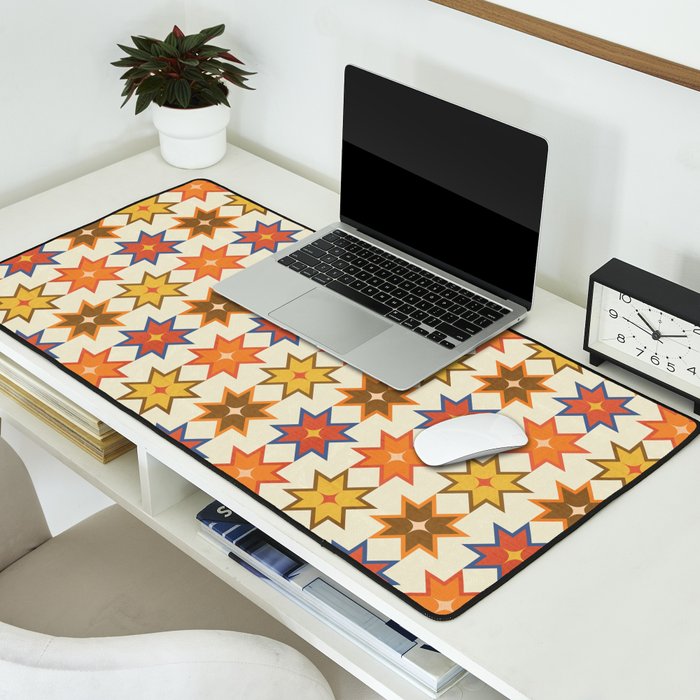 Holiday Mosaic Stars Retro-Inspired Festive Design Desk Mat Gallery Image 2