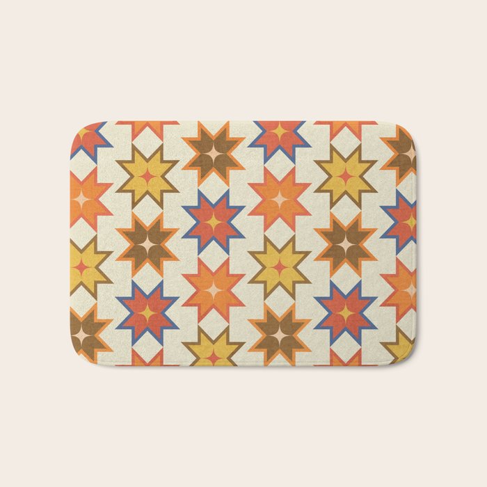 Holiday Mosaic Stars Retro-Inspired Festive Design Bath Mat Gallery Image 1