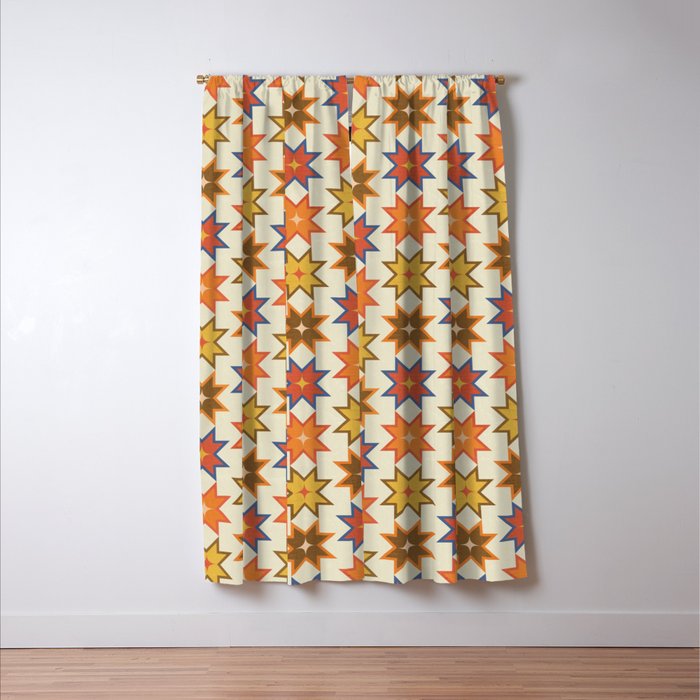 Holiday Mosaic Stars Retro-Inspired Festive Design Window Curtain Gallery Image 3