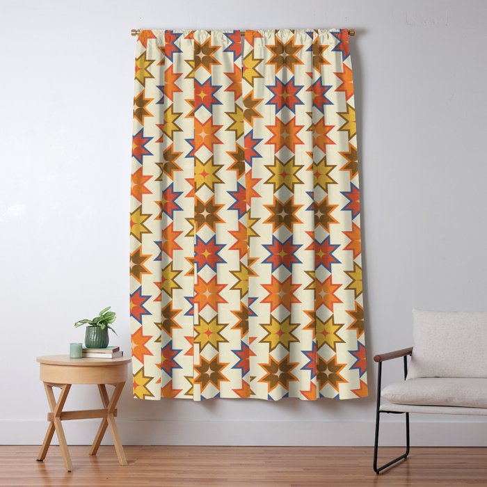 Holiday Mosaic Stars Retro-Inspired Festive Design Window Curtain Gallery Image 1