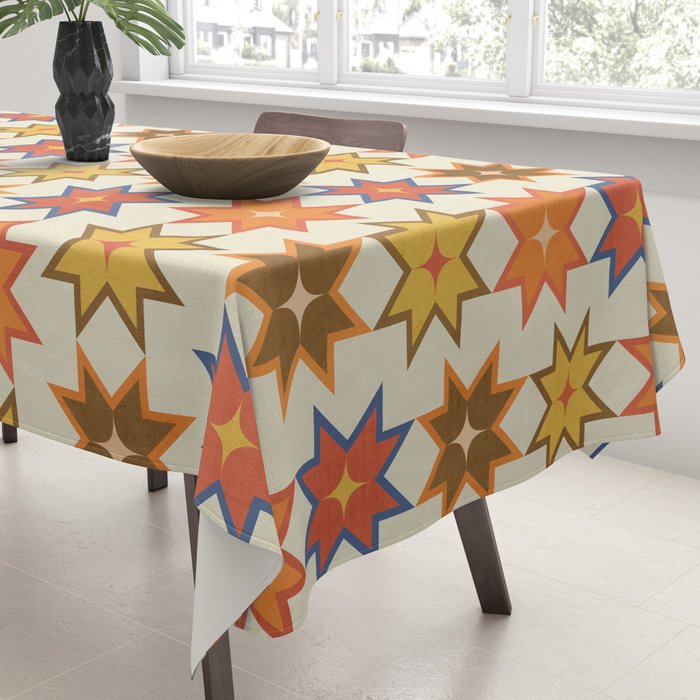 Holiday Mosaic Stars Retro-Inspired Festive Design Tablecloth Gallery Image 3