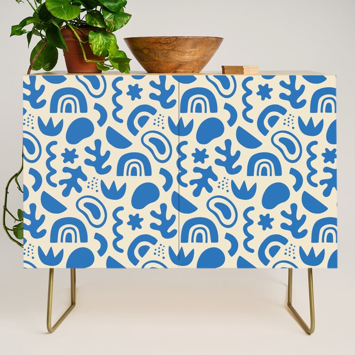 Abstract blue organic shape art pattern Credenza Gallery Image 1