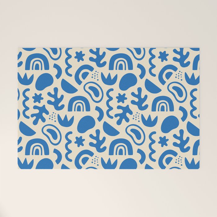 Abstract blue organic shape art pattern Welcome Mat Gallery Image 1