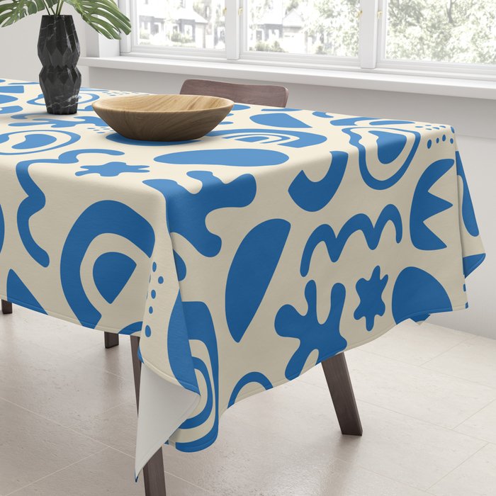 Abstract blue organic shape art pattern Tablecloth Gallery Image 3