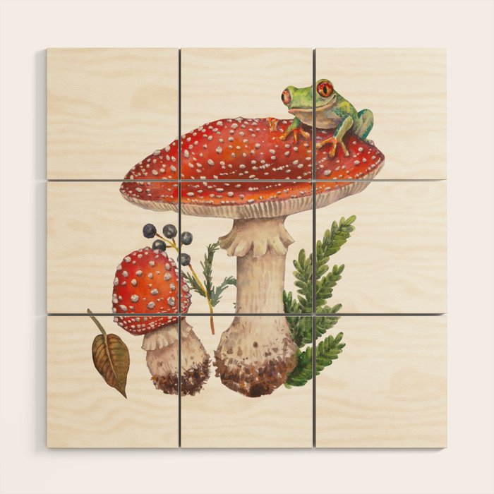 Lovely Red Mushrooms - GreenBG Wood Wall Art Gallery Image 1