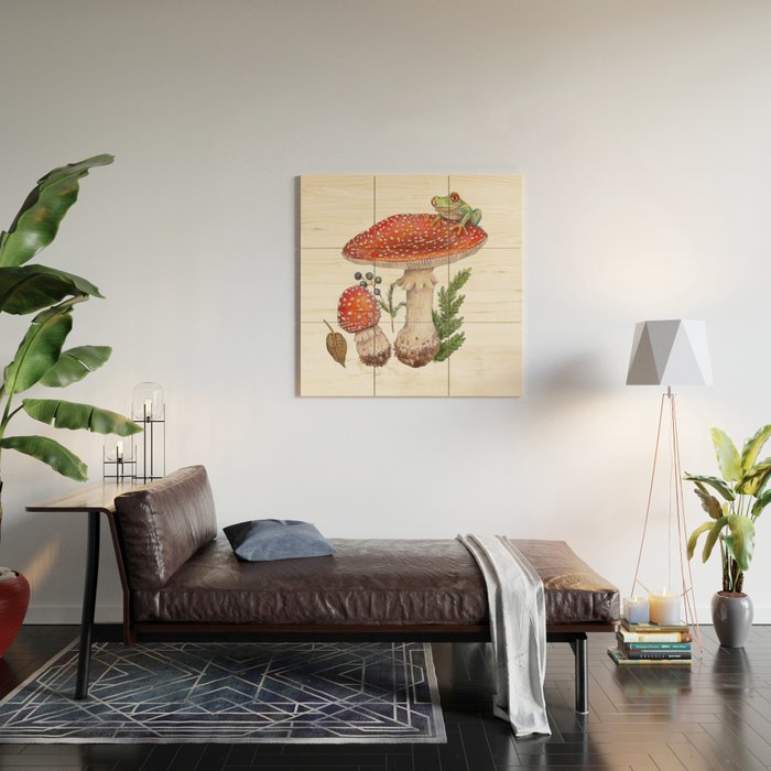 Lovely Red Mushrooms - GreenBG Wood Wall Art Gallery Image 2