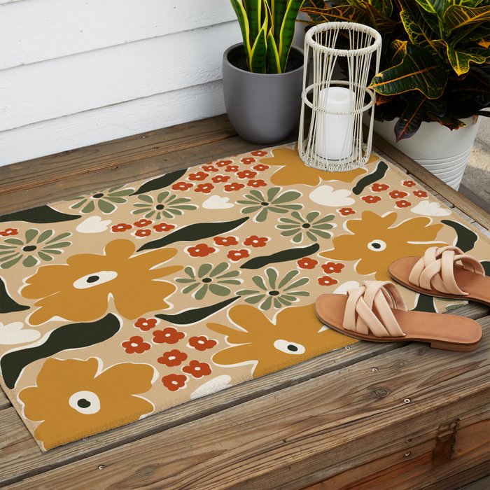 mini mia retro flower  Outdoor Rug Gallery Image 2