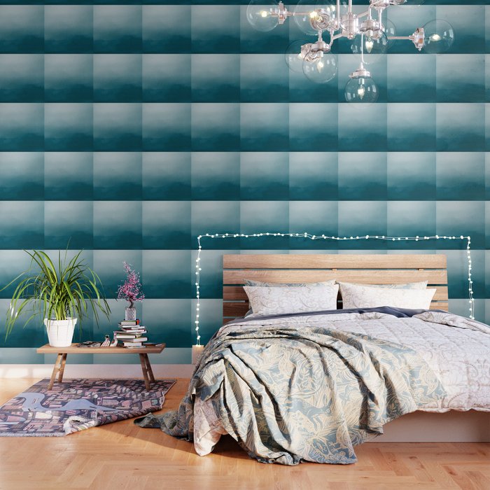 Tropical Dark Teal Inspired by Sherwin Williams 2020 Trending Color Oceanside SW6496 Watercolor Ombre Gradient Blend Abstract Art Wallpaper Gallery Image 3