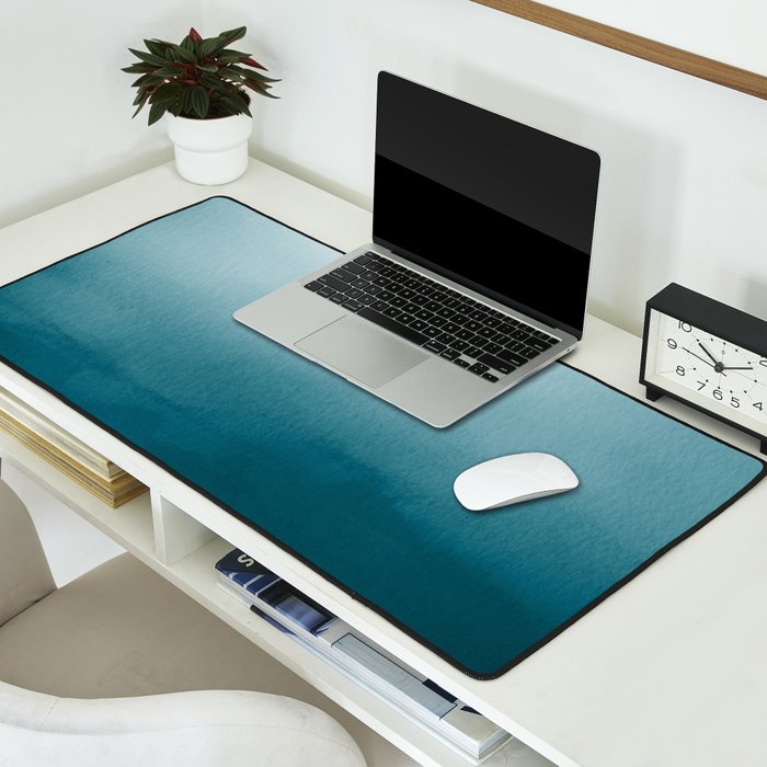 Tropical Dark Teal Inspired by Sherwin Williams 2020 Trending Color Oceanside SW6496 Watercolor Ombre Gradient Blend Abstract Art Desk Mat Gallery Image 2