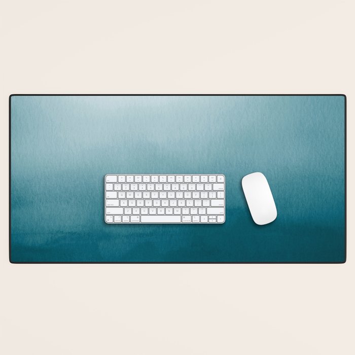 Tropical Dark Teal Inspired by Sherwin Williams 2020 Trending Color Oceanside SW6496 Watercolor Ombre Gradient Blend Abstract Art Desk Mat Gallery Image 1