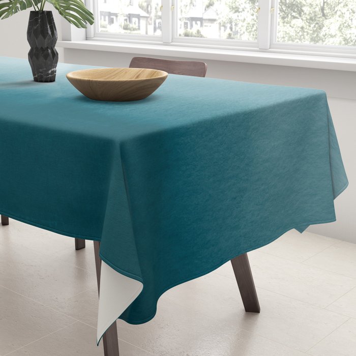 Tropical Dark Teal Inspired by Sherwin Williams 2020 Trending Color Oceanside SW6496 Watercolor Ombre Gradient Blend Abstract Art Tablecloth Gallery Image 3