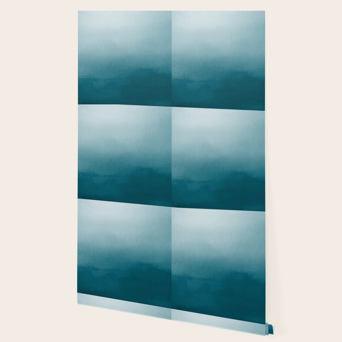 Tropical Dark Teal Inspired by Sherwin Williams 2020 Trending Color Oceanside SW6496 Watercolor Ombre Gradient Blend Abstract Art Wallpaper Gallery Image 2
