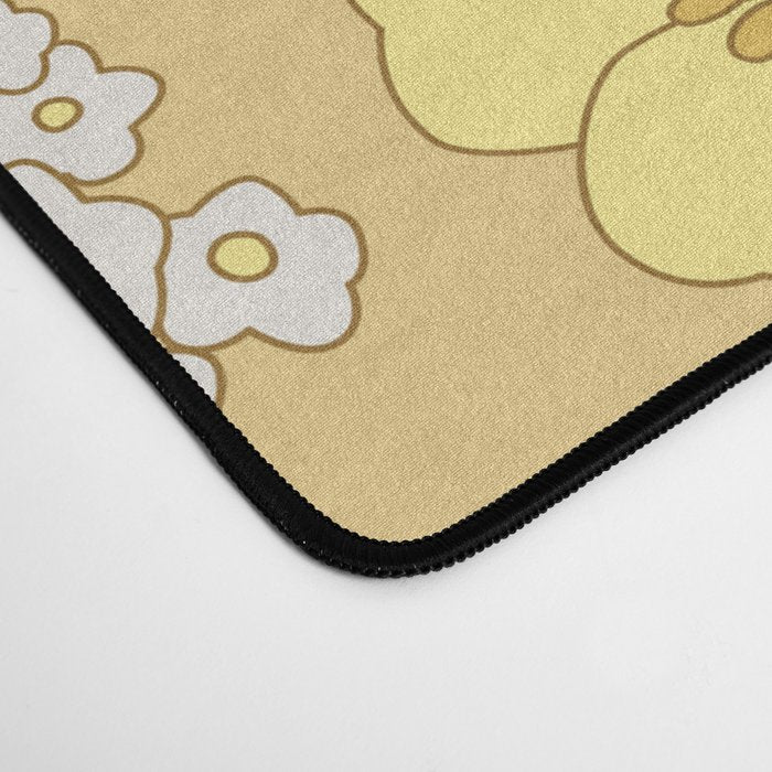 Yellow, Ivory & Brown Retro Floral Pattern Desk Mat Gallery Image 4