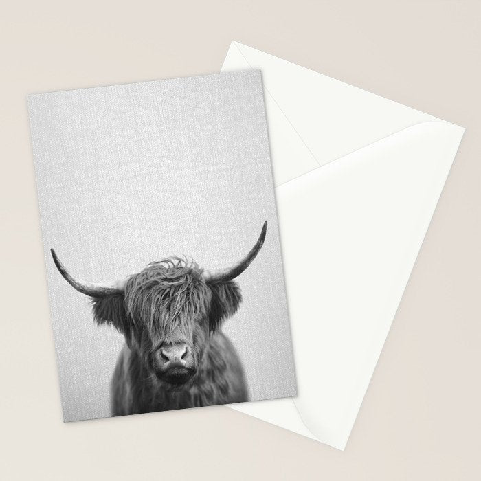 Highland Cow - Black & White Stationery Card Gallery Image 2