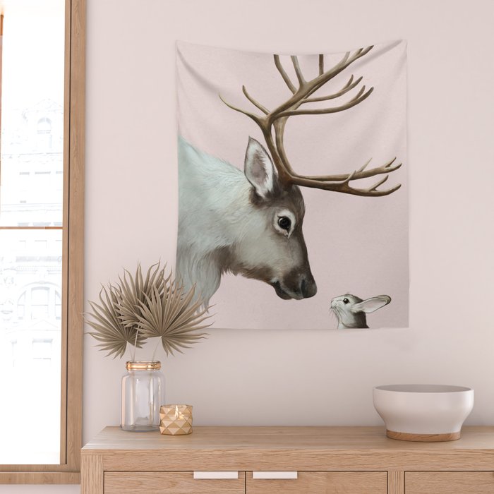 Reindeer and rabbit Wall Tapestry Gallery Image 2