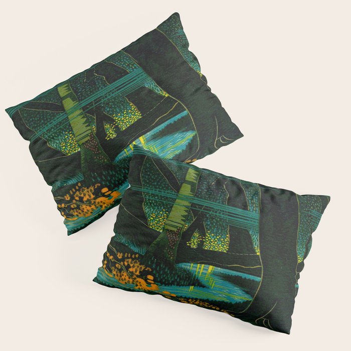 Magical Dark Fantasy Forest Woodblock Pillow Sham Gallery Image 1