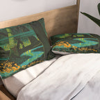 Magical Dark Fantasy Forest Woodblock Pillow Sham Gallery Image 2