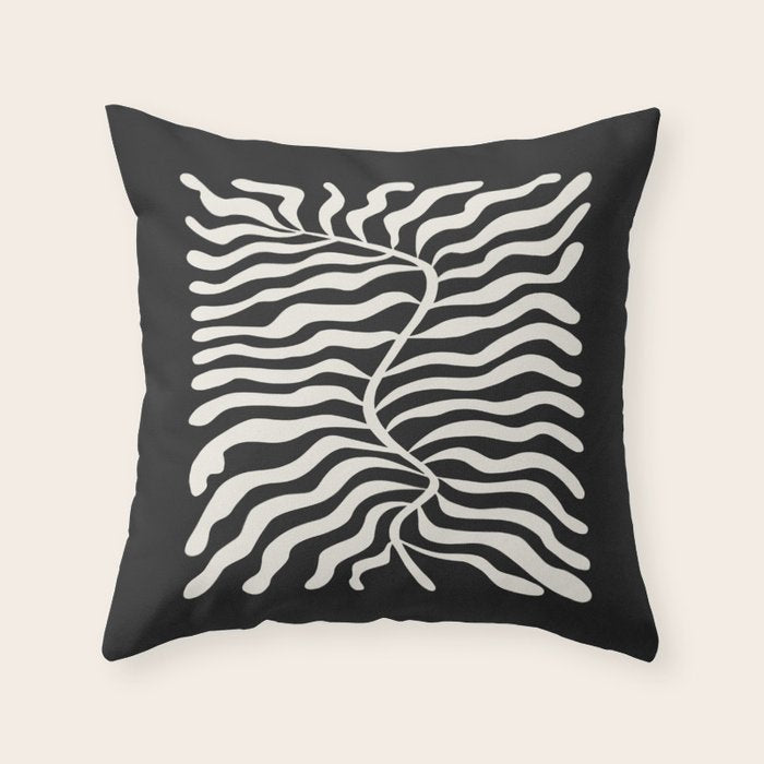 Onyx Ferns: Black & White Matisse Edition Throw Pillow Gallery Image 1