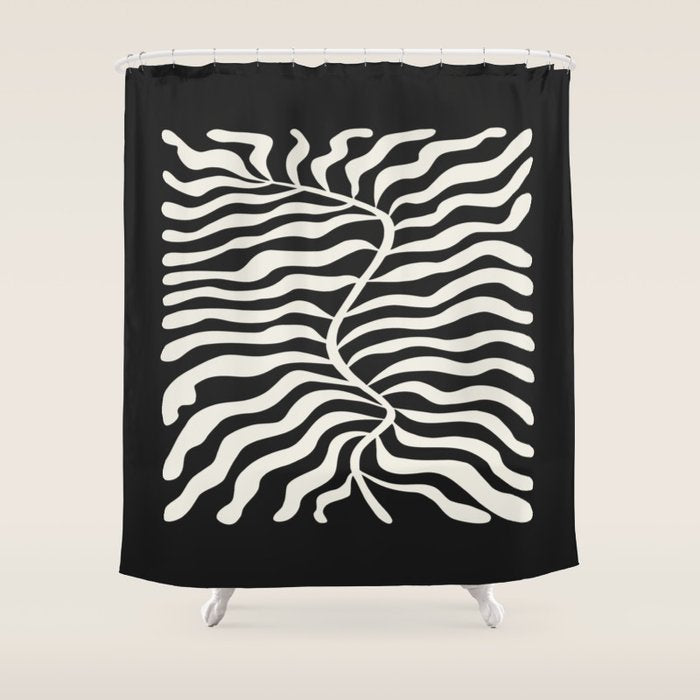 Onyx Ferns: Black & White Matisse Edition Shower Curtain Gallery Image 1