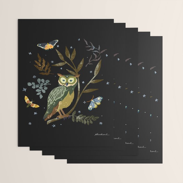 Moonlit Owl and Fluttering Moths Wrapping Paper Gallery Image 3