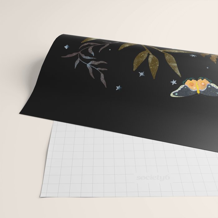 Moonlit Owl and Fluttering Moths Wrapping Paper Gallery Image 2