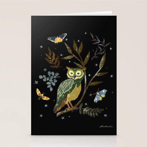 Moonlit Owl and Fluttering Moths Stationery Card Gallery Image 2