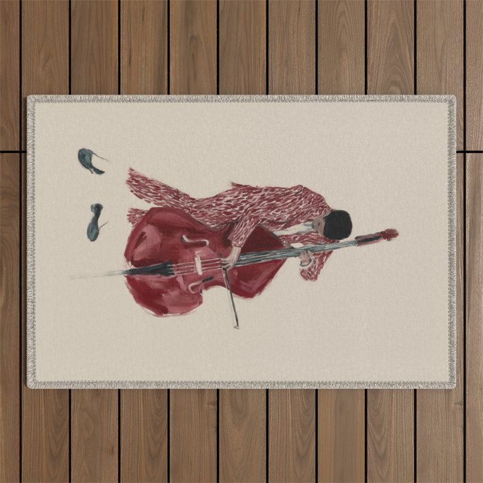 Double Bass Player Outdoor Rug Gallery Image 1