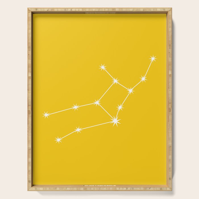 Virgo Zodiac Star Constellation Line Art Bright Yellow Serving Tray Gallery Image 1